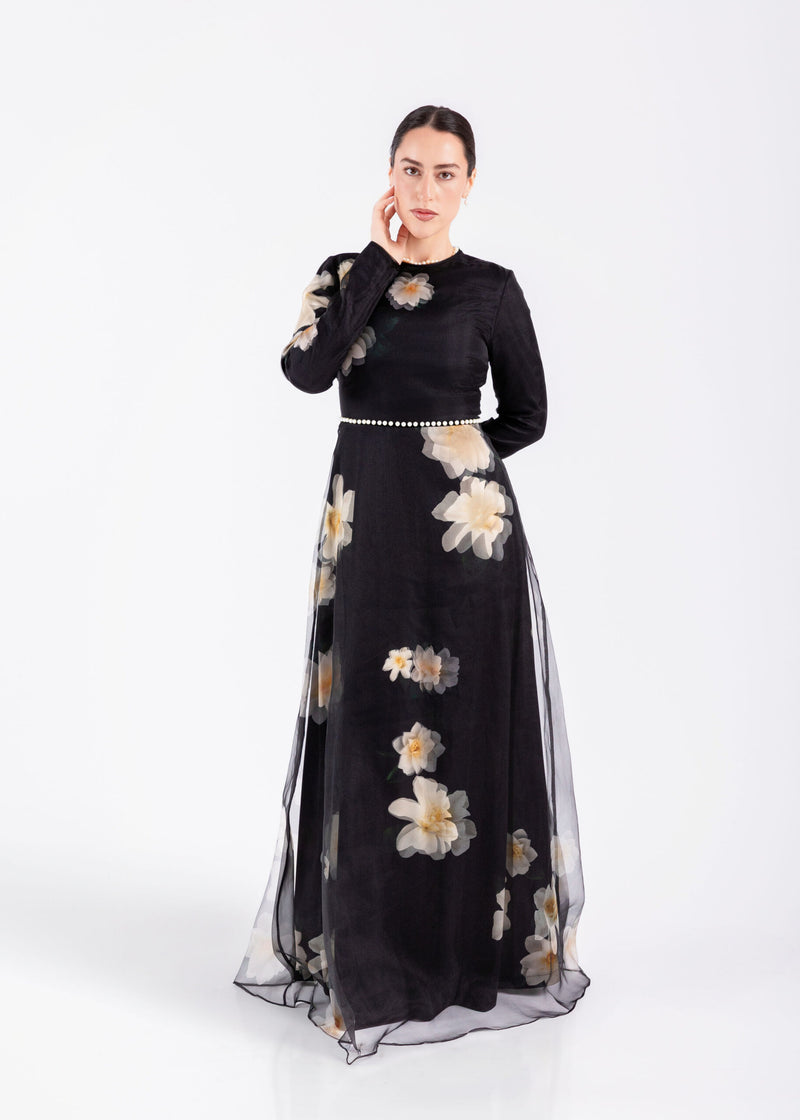Solène Dress in Noir Floral