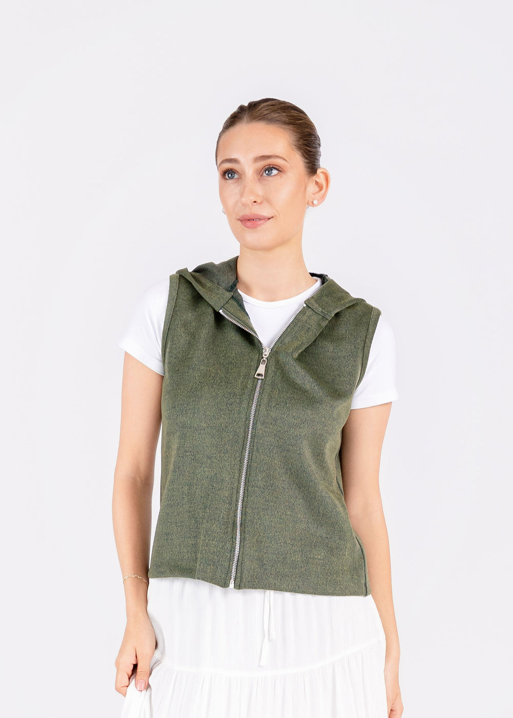 Zip Hooded Vest Olive