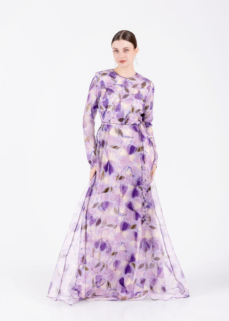 Sheer Floral Dress in Lavender Bloom