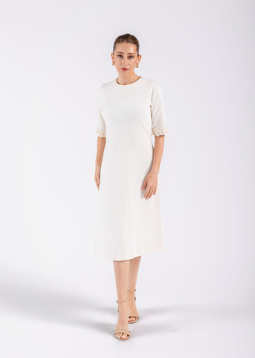 Applique Sleeve Dress Ivory