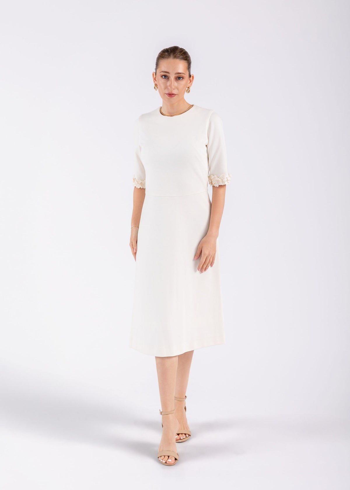 Applique Sleeve Dress Ivory